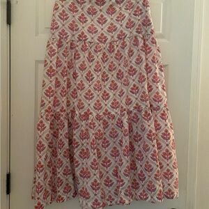 Women's A-Line Printed Midi Skirt - White with Red Floral Pattern